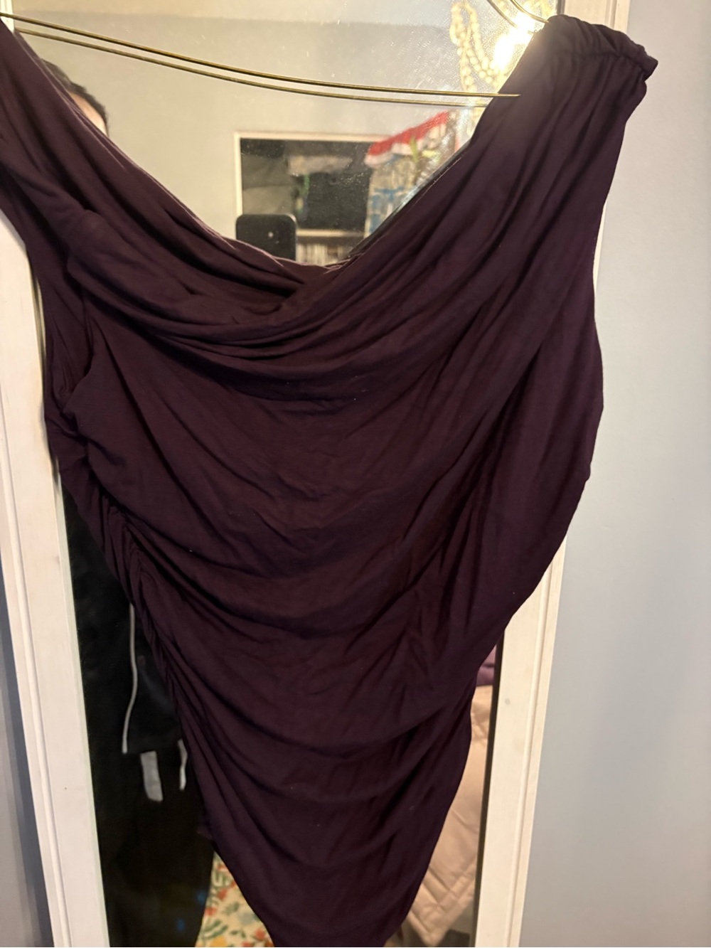 Draped Off-Shoulder bodysuit in Deep Plum